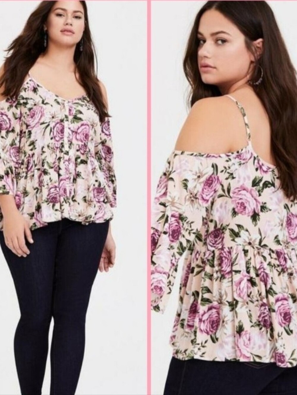 torrid Pink Floral Cold-Shoulder Peplum Tank